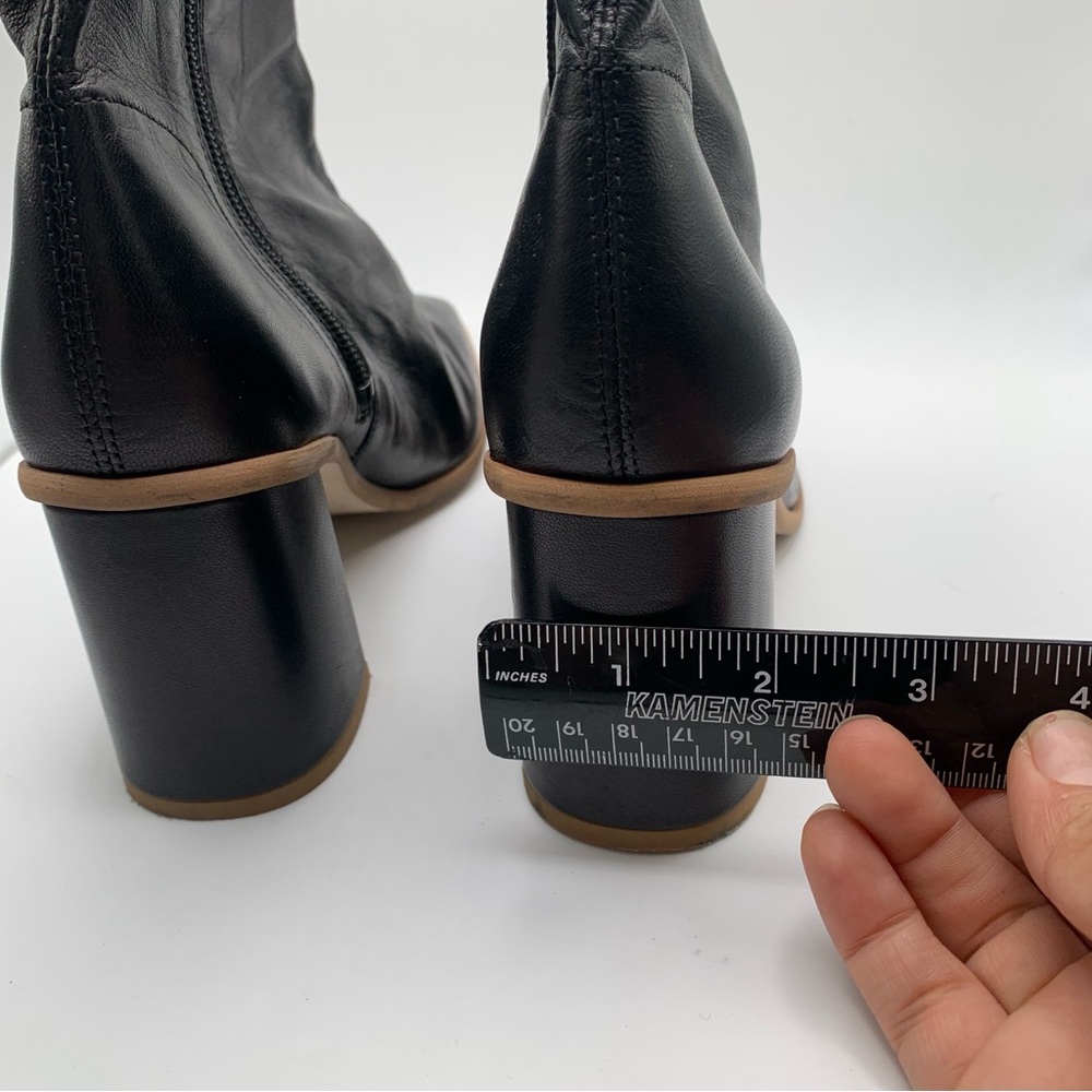 Free People Sienna Ankle Boot black leather heel square toe size 37 6-6.5 1516 - Picture 6 of 10